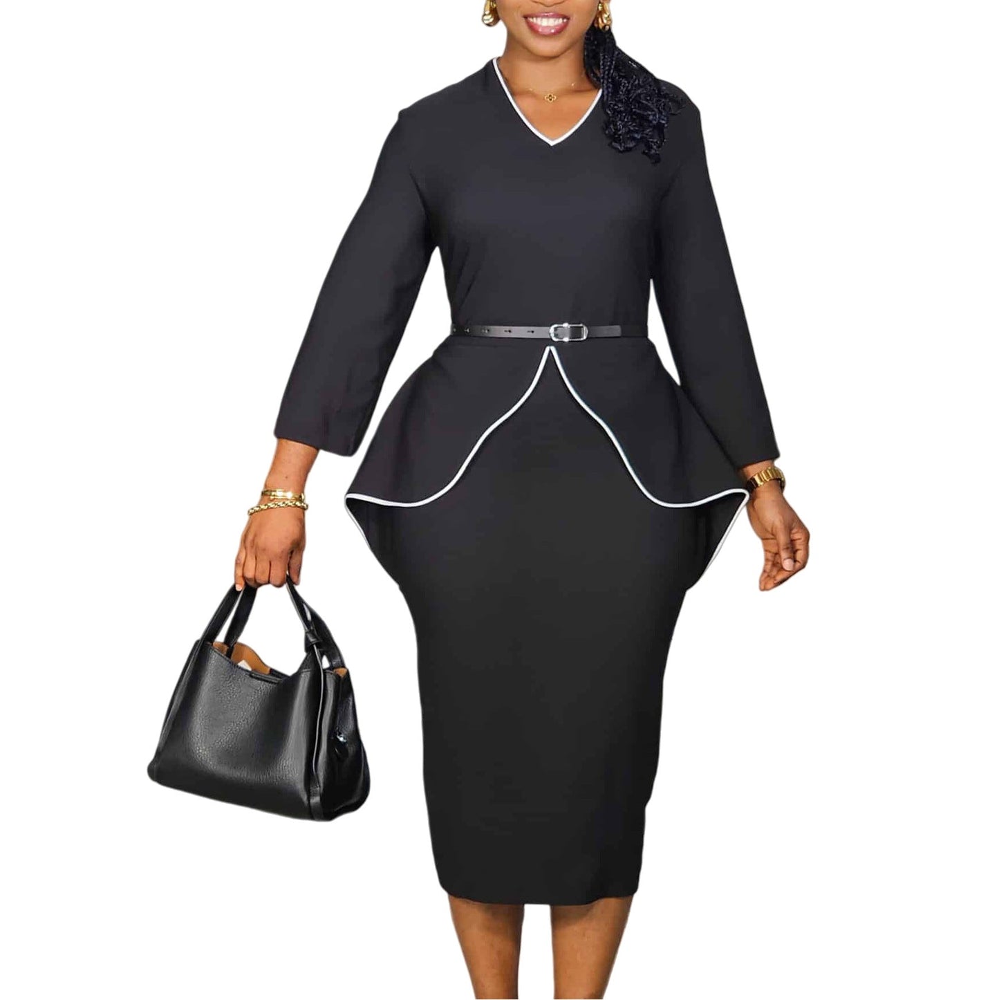 Damen Etuikleid Modernes Peplum-Design Taillengürtel Norvielle