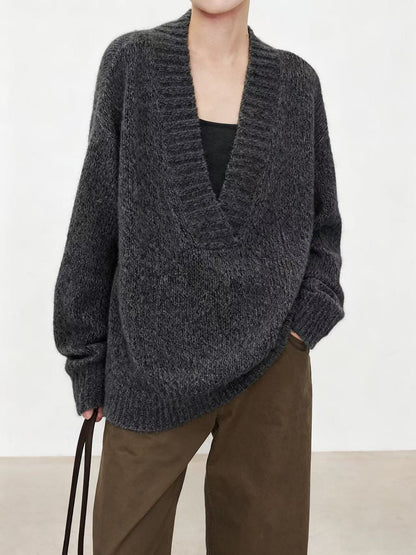 Damen Strickpullover V-Ausschnitt Lässiger Schnitt Norvielle