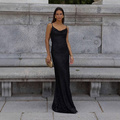 Damen Abendkleid tiefes Rückendesign schimmerndes Material Norvielle