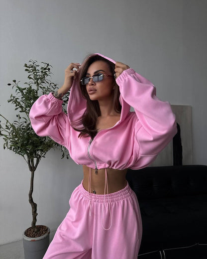 Damen Loungewear-Set Cropped Kapuzenpullover Weite Passform Norvielle