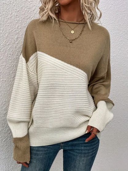 Damen Strickpullover Strukturiert Modern Farbblock Norvielle