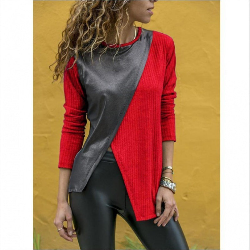 Damen Langarmoberteil Asymmetrisch Strukturiert Satin Optik