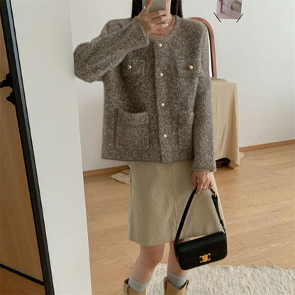 Damen Strickjacke Norvielle Perlenknöpfe Taschen