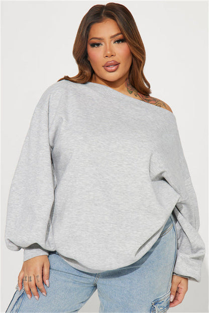 Damen Oversized Sweatshirt Asymmetrischer Ausschnitt Ballonärmel