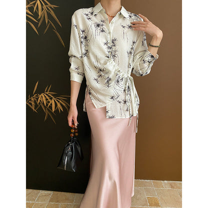 Damen Blusenshirt Florales Muster Wickeldesign Norvielle - Norvielle