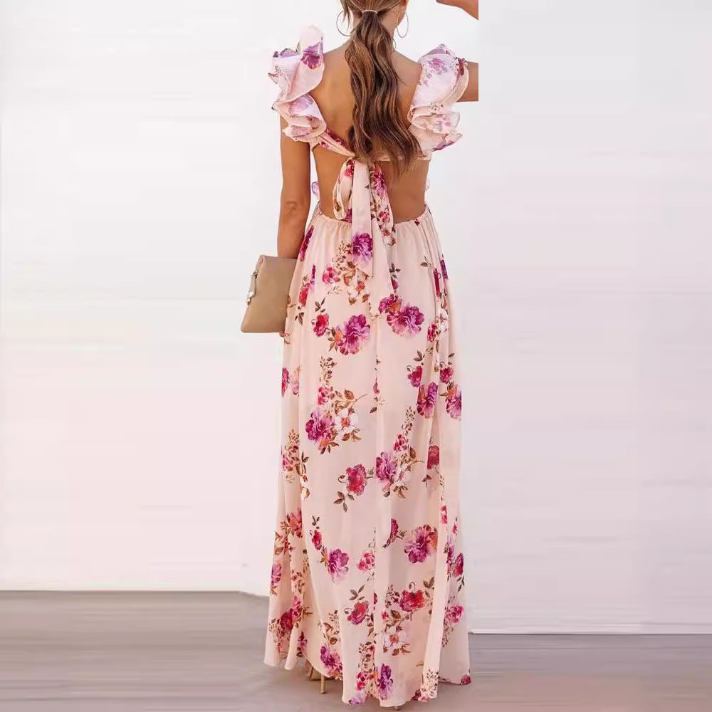 Damen Maxikleid Rüschendetails Florales Design Norvielle