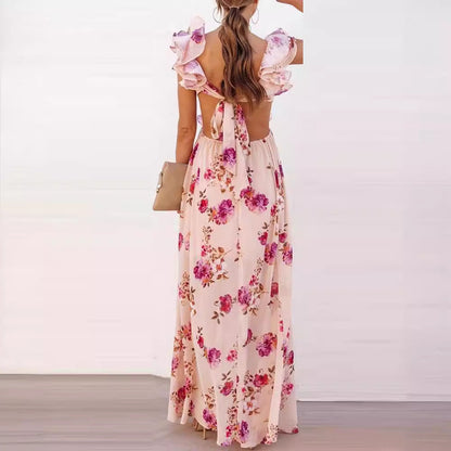 Damen Maxikleid Rüschendetails Florales Design Norvielle
