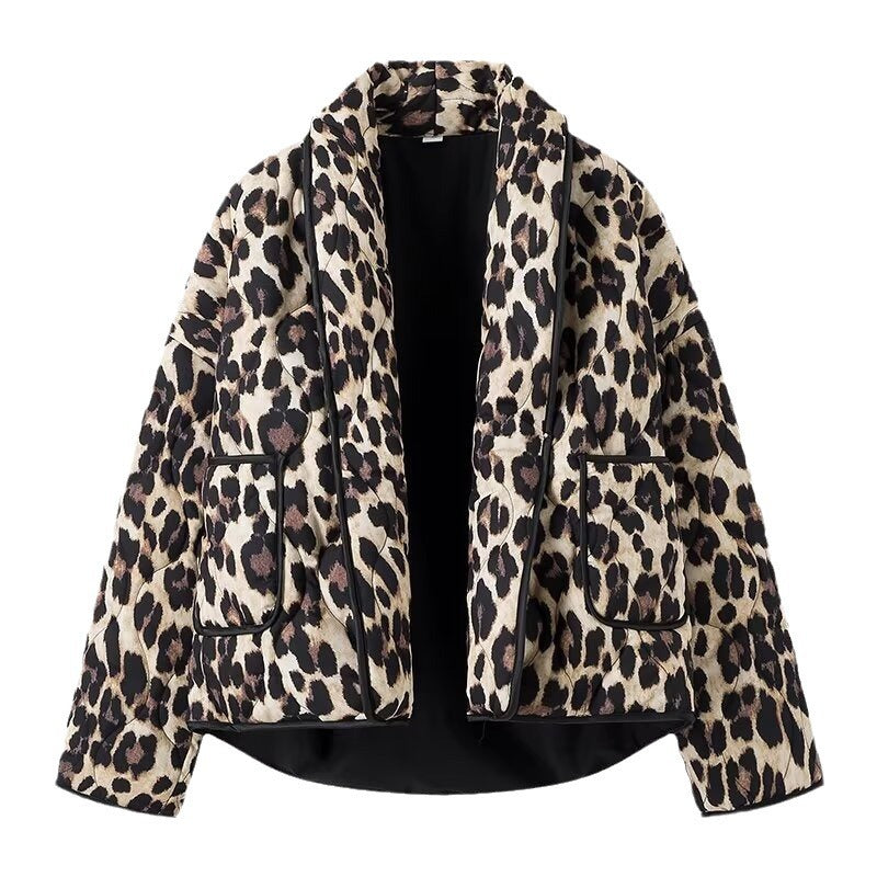 Damen Steppjacke Leo-Muster mit Taschen Norvielle