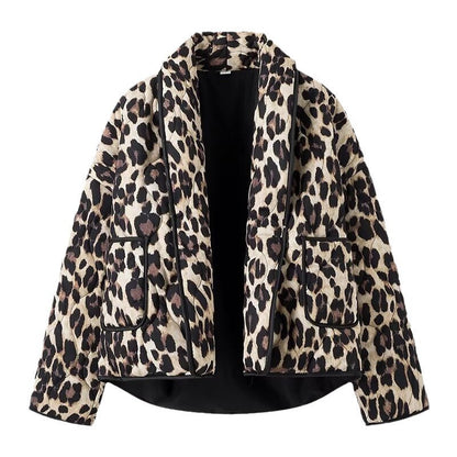 Damen Steppjacke Leo-Muster mit Taschen Norvielle