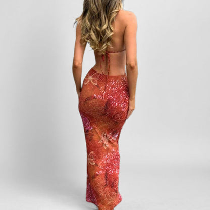 Damen Maxikleid V-Ausschnitt Spaghettiträger Norvielle