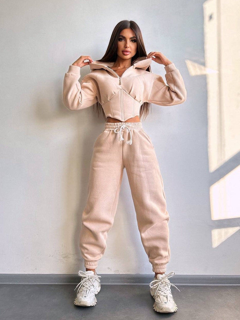 Damen Sportoutfit Cropped Jacke Jogginghose