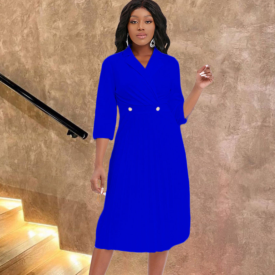 Damen Midi-Kleid Strukturiertes Oberteil Klassisches Revers Norvielle