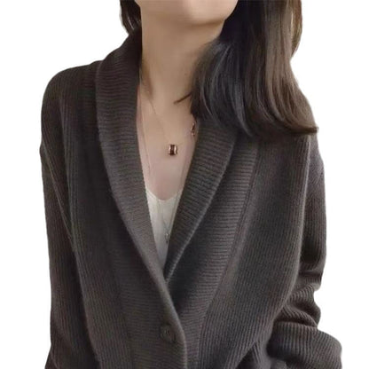 Damen Strickcardigan Breites Revers Taschen Beige
