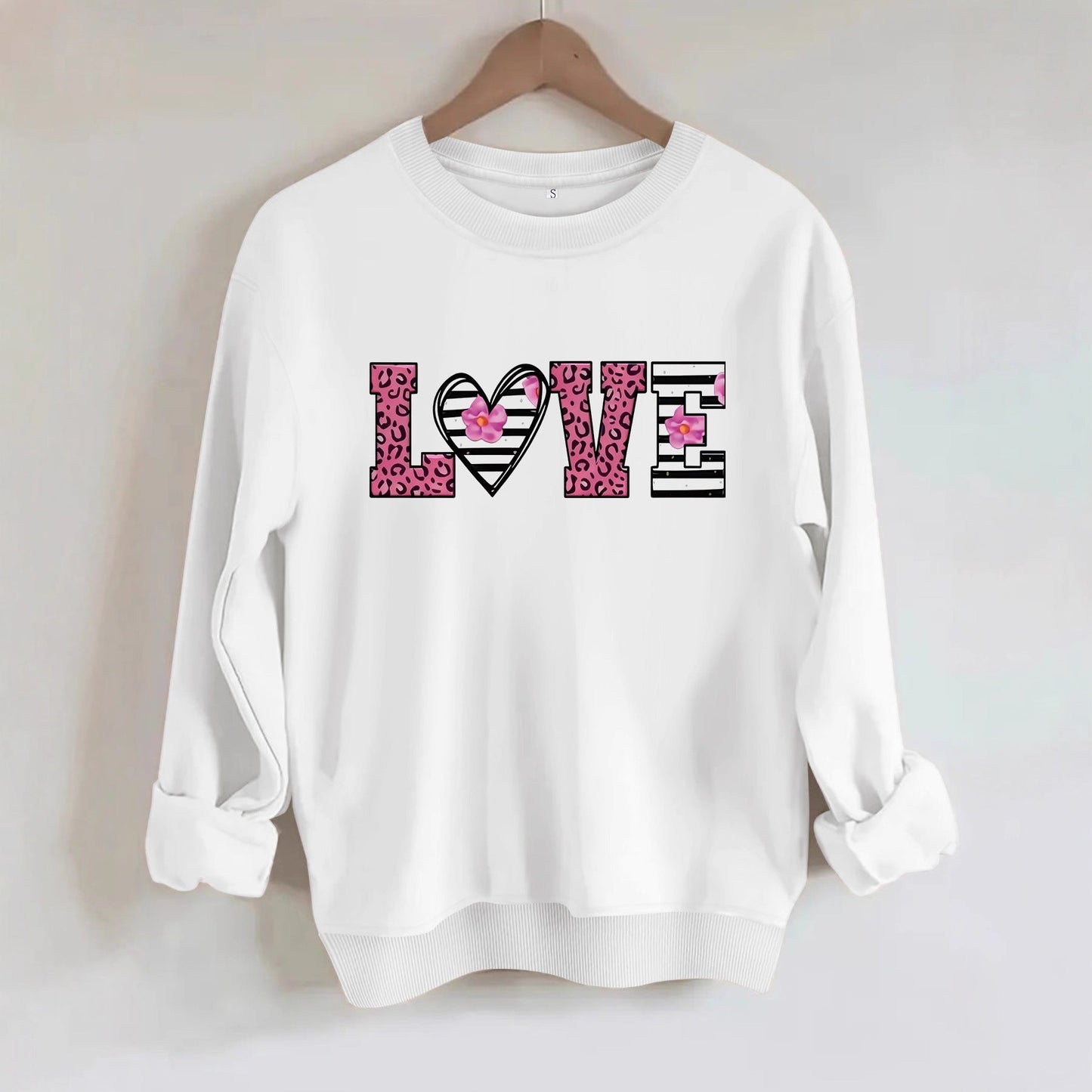 Damen Sweatshirt Leopardenherz-Design Baumwolle Komfortschnitt