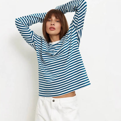 Damen Langarmshirt Gestreift Rundhalsausschnitt Lässig