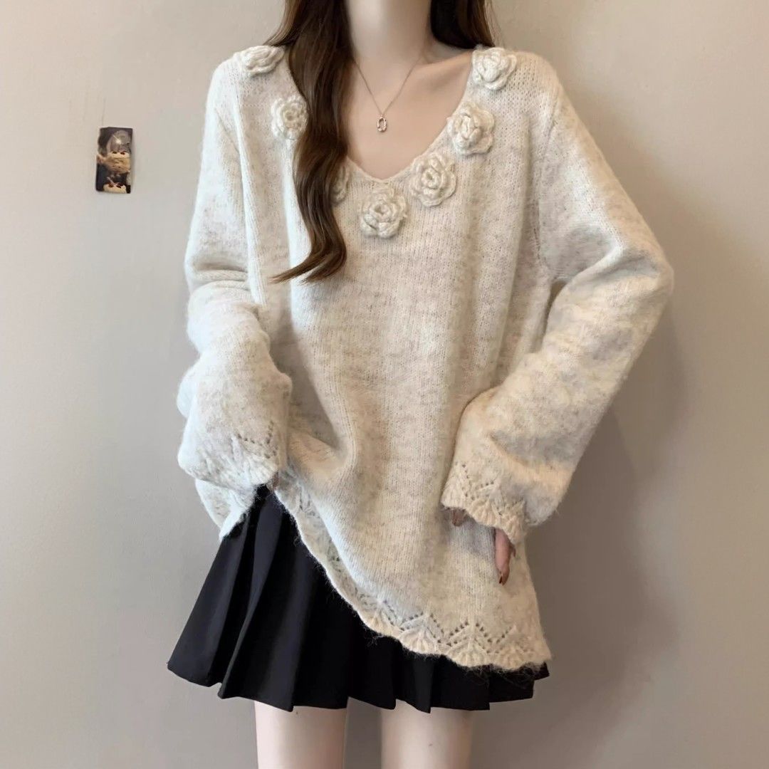 Damen Großer Strickpullover Floral Norvielle - Norvielle