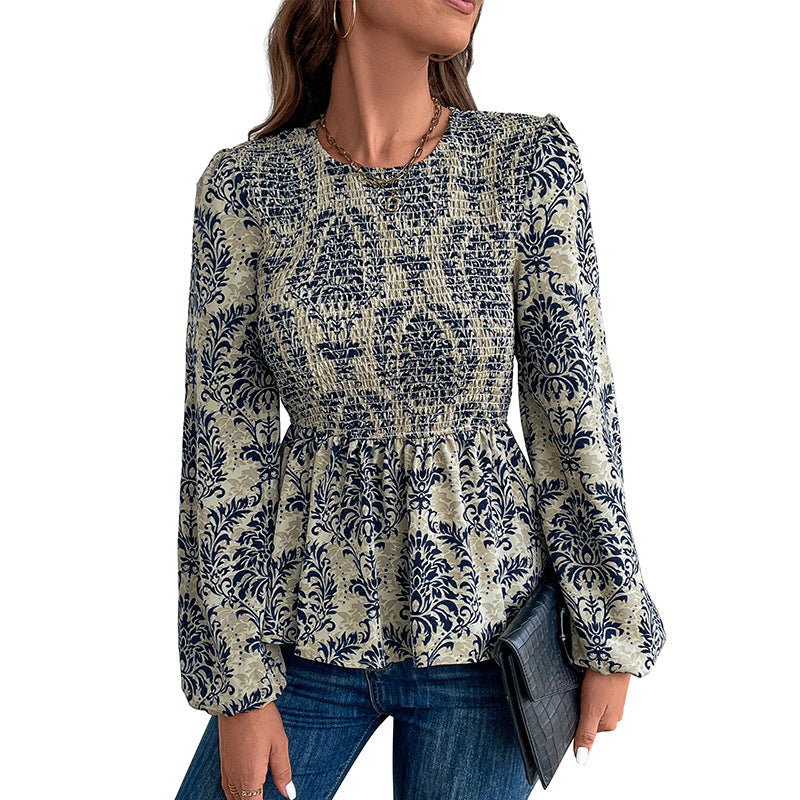 Damen Bluse Floralmuster Rüschen Elegant