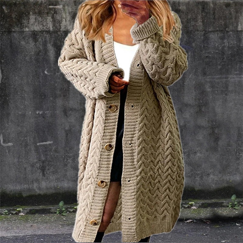 Damen Grobstrickjacke Strukturiert Zopfdesign Taschen Beige