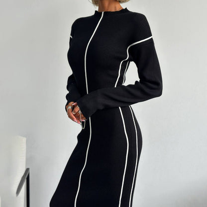 Damen Strickkleid Figurbetont Kontrastnähte Norvielle - Norvielle