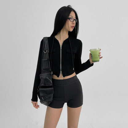 Damen Cropped Freizeitjacke Reißverschluss Kapuze Norvielle - Norvielle