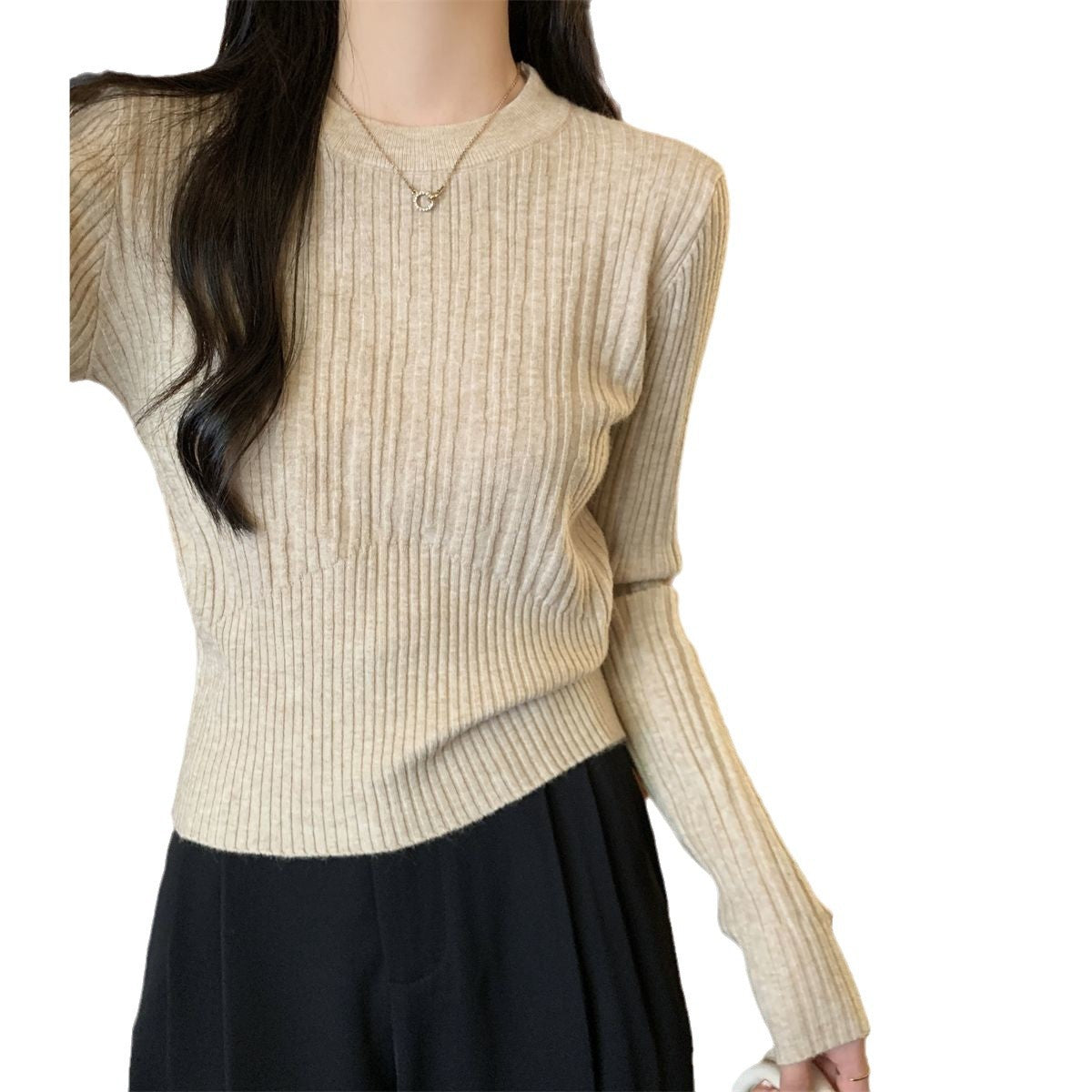 Damen Rippstrickpullover Verlängerte Ärmel Fein Norvielle