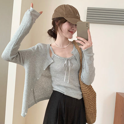 Damen Strickjacke Lässig Knopfdetails Verlängerte Ärmel Norvielle