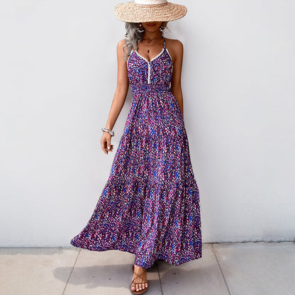 Damen Maxikleid Rüschenmuster V-Ausschnitt Norvielle - Norvielle