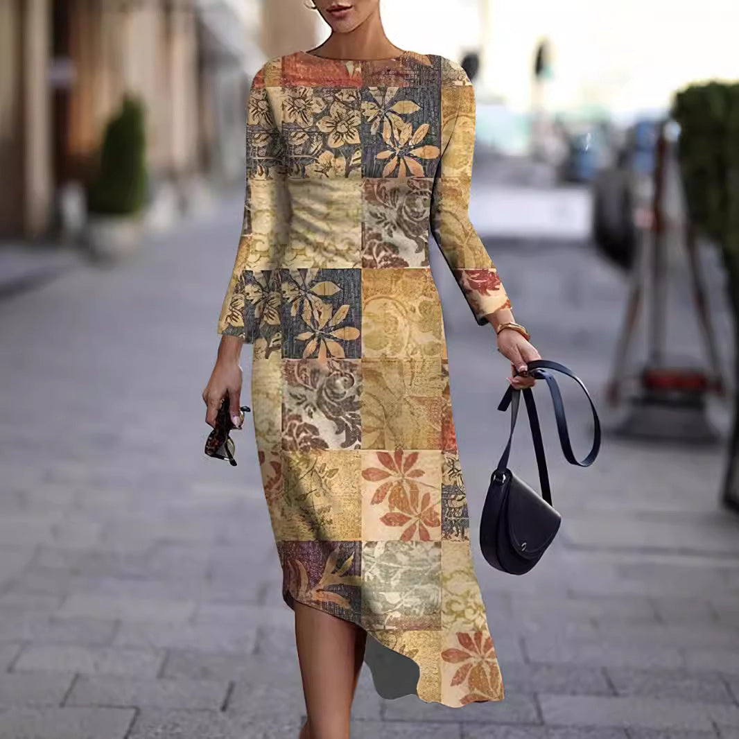 Weihnachtskleid Einfacher Stil Druck Damen Kleid Rot