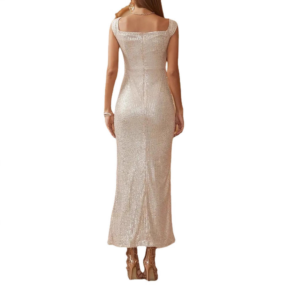 Damen Abendkleid Pailletten Hochschlitz Norvielle