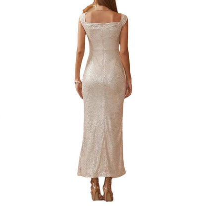 Damen Abendkleid Pailletten Hochschlitz Norvielle
