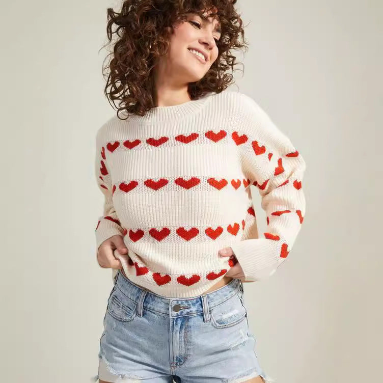 Damen Kuschelpullover Weiches Strick Herzmuster Norvielle - Norvielle