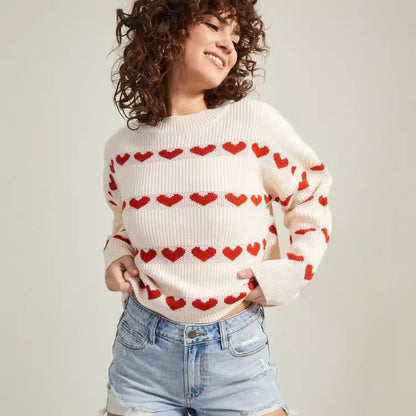 Damen Kuschelpullover Weiches Strick Herzmuster Norvielle - Norvielle