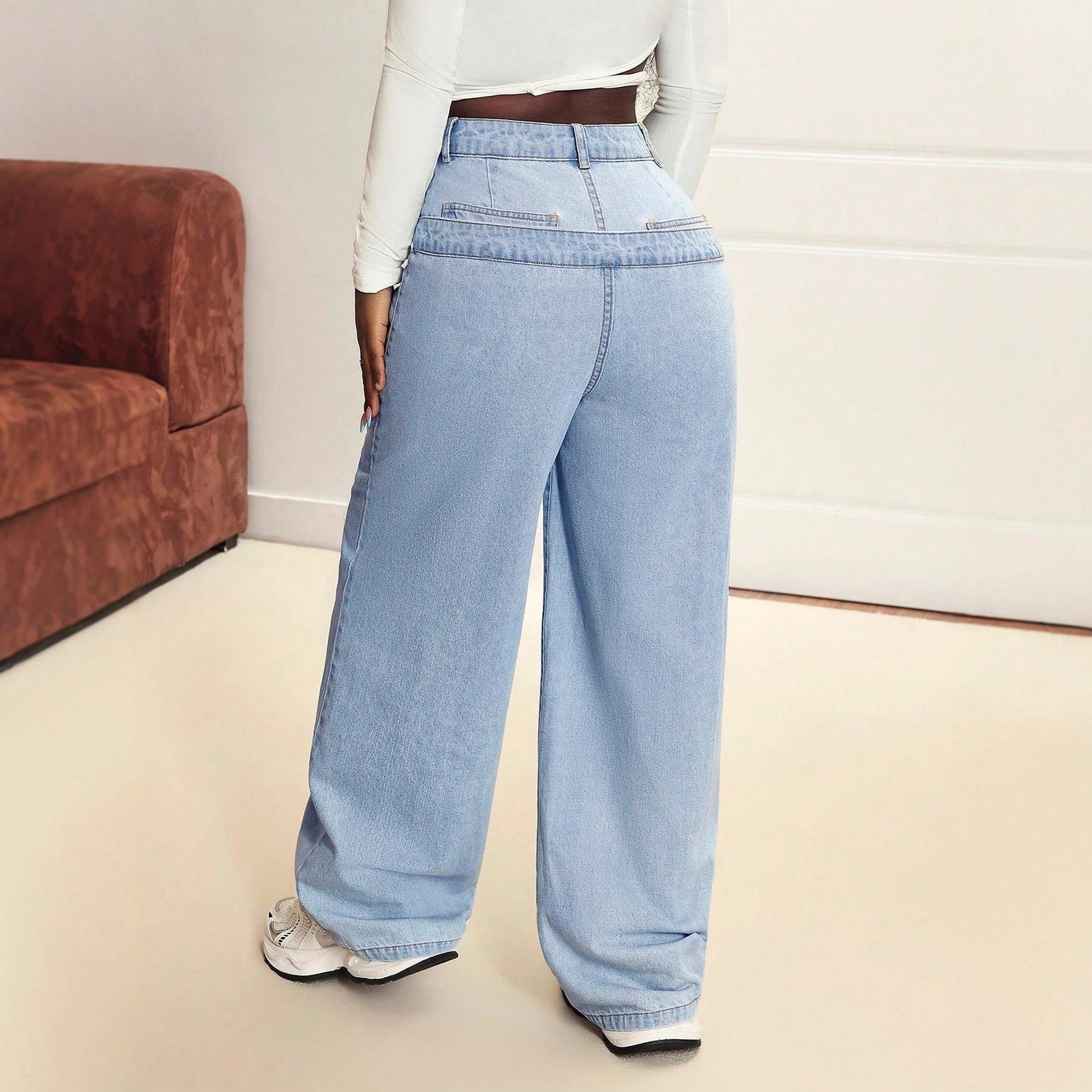 Damen Weite Jeans Asymmetrisch Norvielle