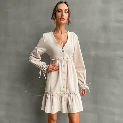 Damen Wickelkleid Rüschendetails Knopfverschluss Norvielle