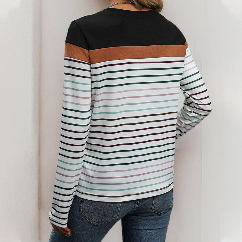 Damen Langarmshirt Streifenmuster Baumwolle Weiß/