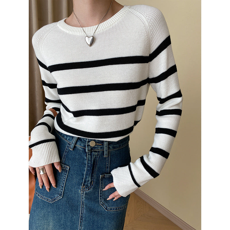 Damen Pullover Gestrickt Breite Streifen Elegante Passform - Norvielle