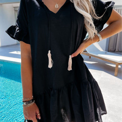 Damen Sommerkleid V-Ausschnitt Rüschendetails Kurzärmelig Norvielle
