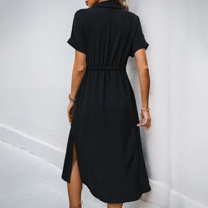 Damen Midikleid Knöpfe Taillenzug Norvielle