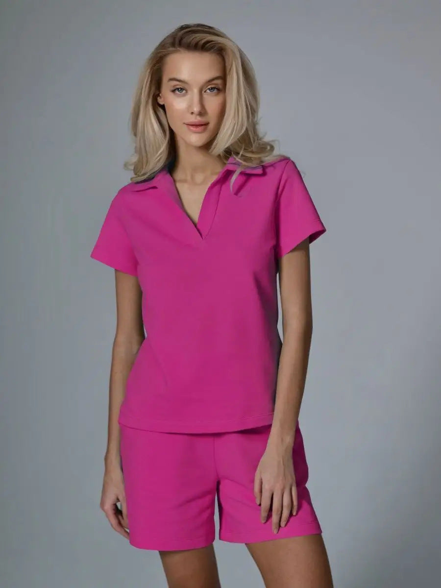 Damen Sport-Set Kurzarm Stehkragen Elastisch
