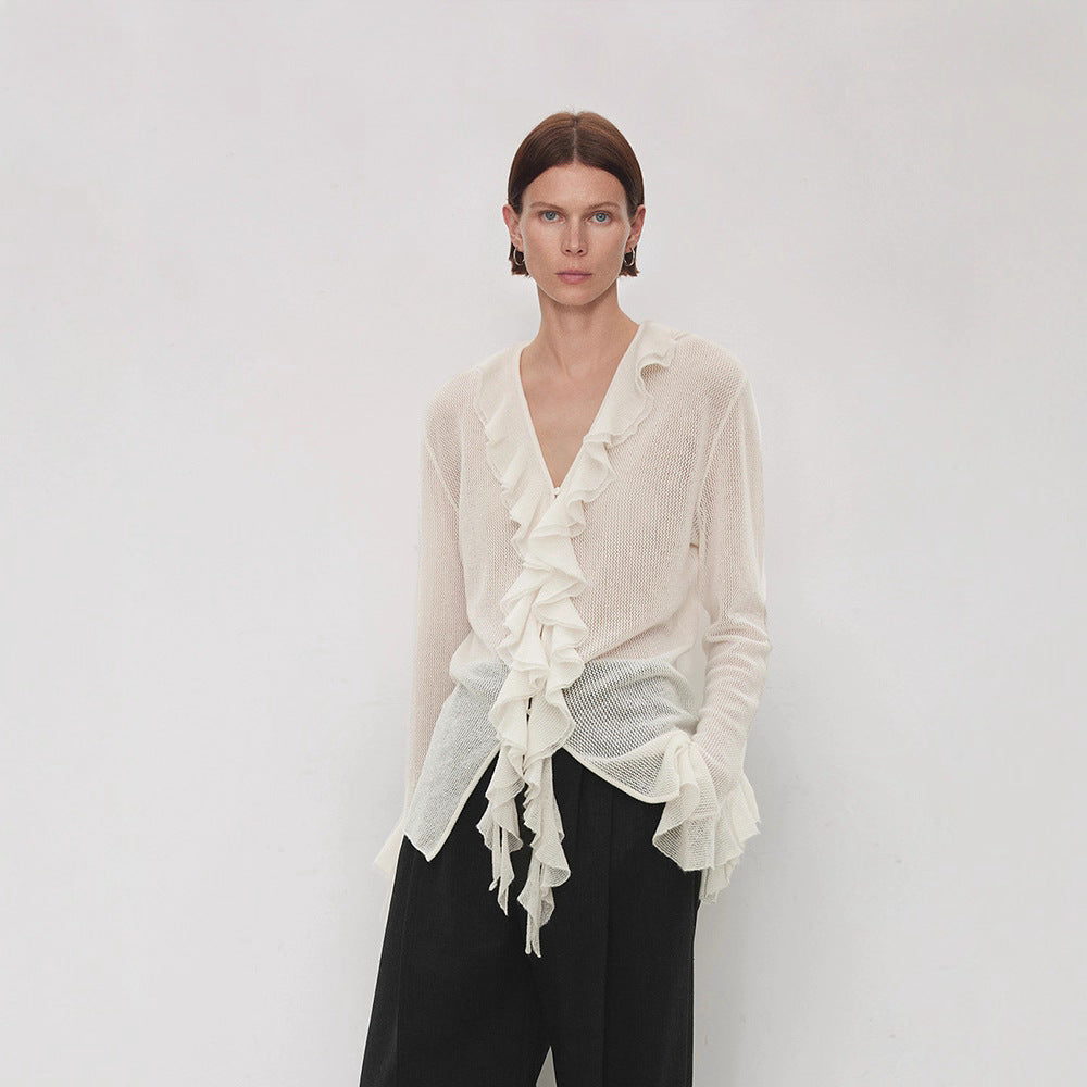 Damen Strickpullover Rüschenverzierung Norvielle