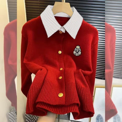 Damen Strickjacke Kragen Knopfleiste Norvielle