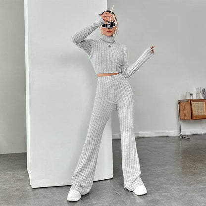 Damen Cropped Pullover Hohe Taille Weites Bein Norvielle
