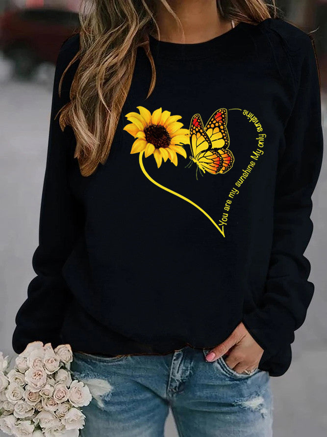 Damen Sweatshirt Grafisches Motiv Schmetterling Sonnenblume Norvielle