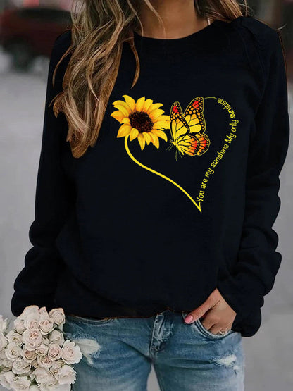 Damen Sweatshirt Grafisches Motiv Schmetterling Sonnenblume Norvielle