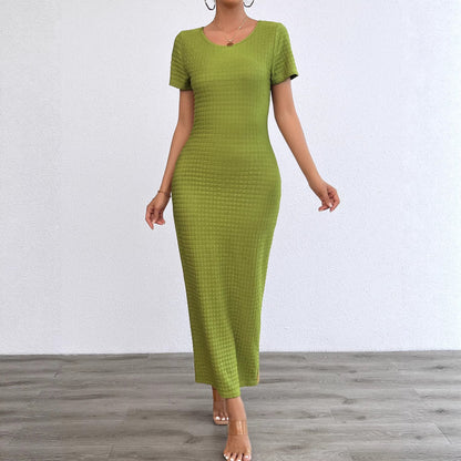 Damen Maxikleid Rippstrick Figurbetonend Kurzärmelig