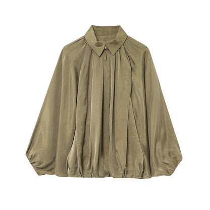 Damen Bluse Plissee Stehkragen Elegantes Design