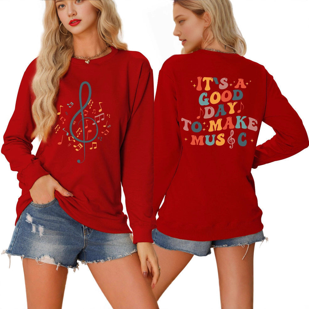 Damen Sweatshirt Musik Motiv Weiß - Norvielle
