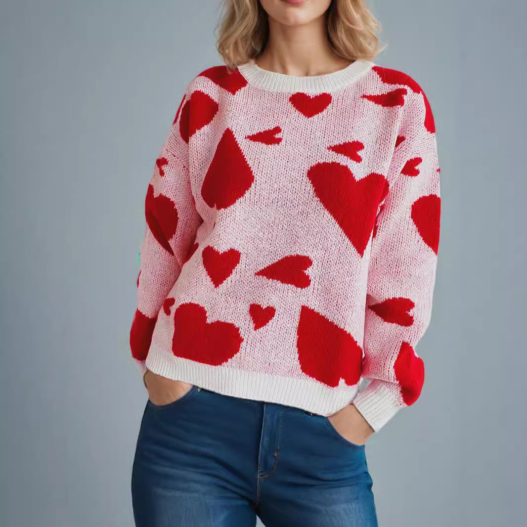 Damen Pullover Gemütlich Herzmotiv Norvielle