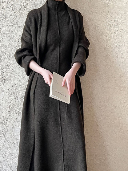 Damen Strickkleid Stehkragen Dekorative Ärmel Norvielle
