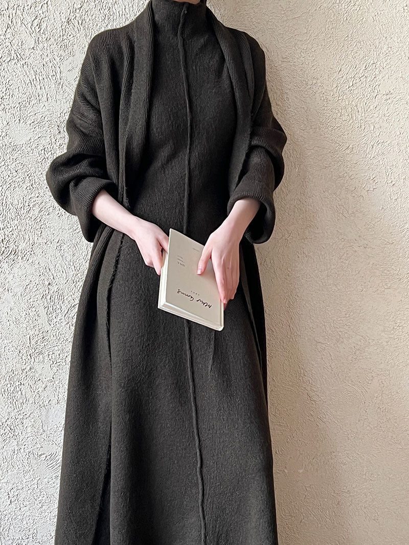 Damen Maxikleid Hochkragen Überschnittene Ärmel Norvielle